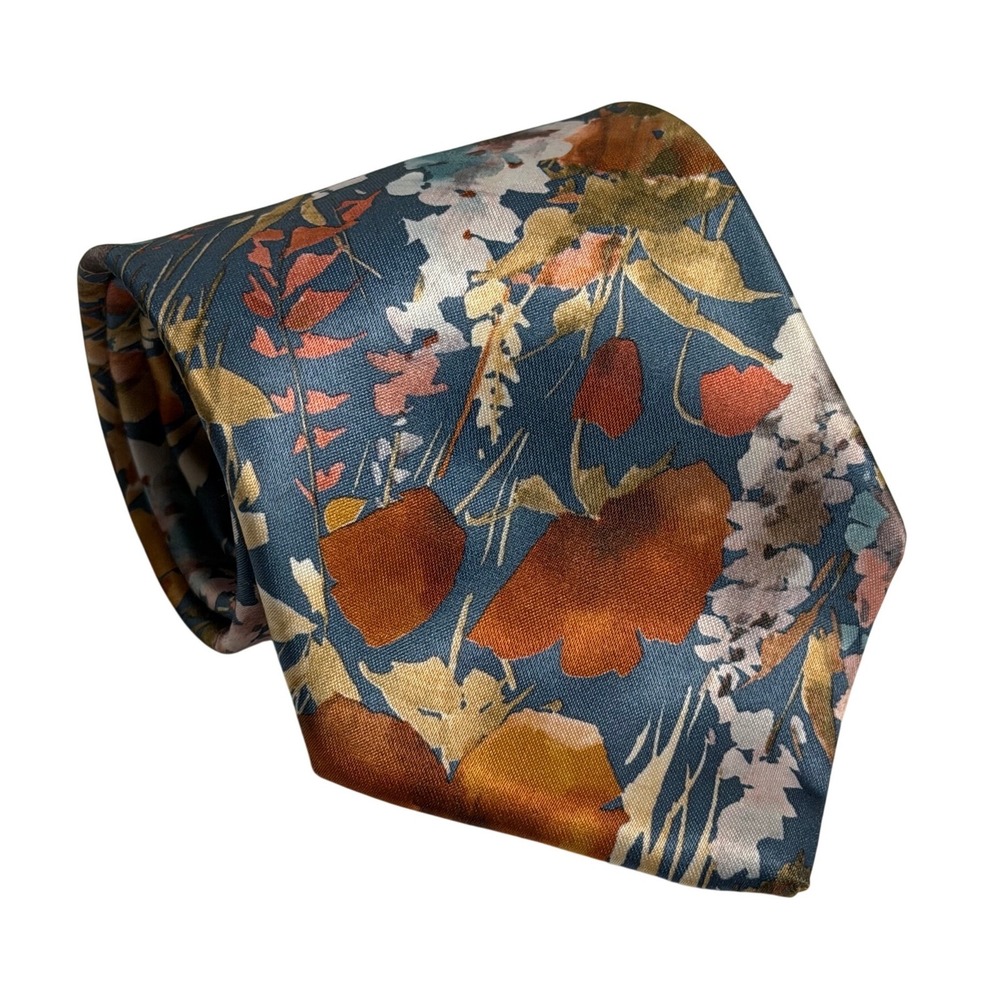 VTG K-E-T-C-H Necktie Blue Floral Abstract Satin Finish Formal Retro Mens OS